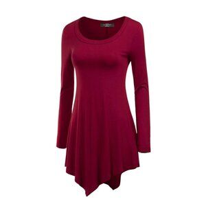 Made By Johnny MBJ Women's L Wine Maroon Red Handkerchief Hem Tunic Long Sleeve
